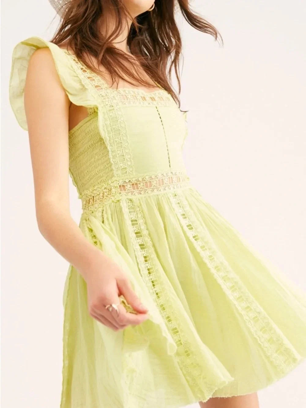 Free People Verona Mini Dress Lime Women’s Size Small